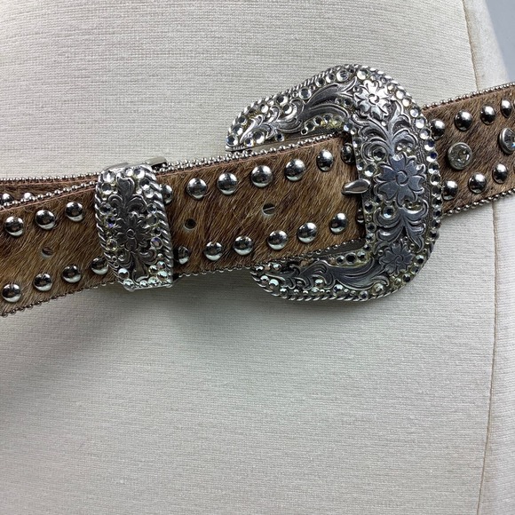 Nocona Western Hair On Bling Bling Rhinestones belt SZ L EUC main image 4